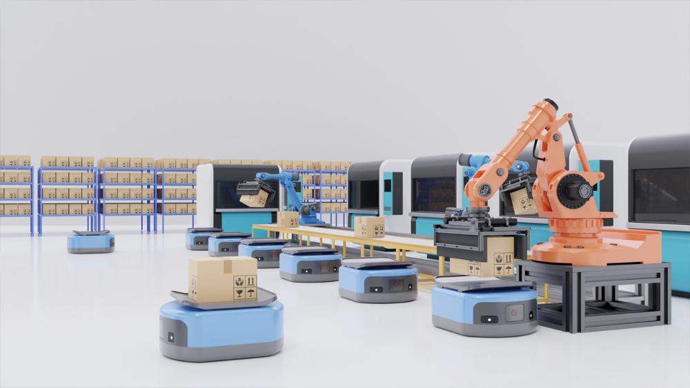 Robots Move Autonomously Through a Factory and Perform Various Tasks