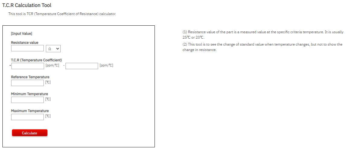 Temperature Coefficient of Resistance (TCR) Calculation Tool