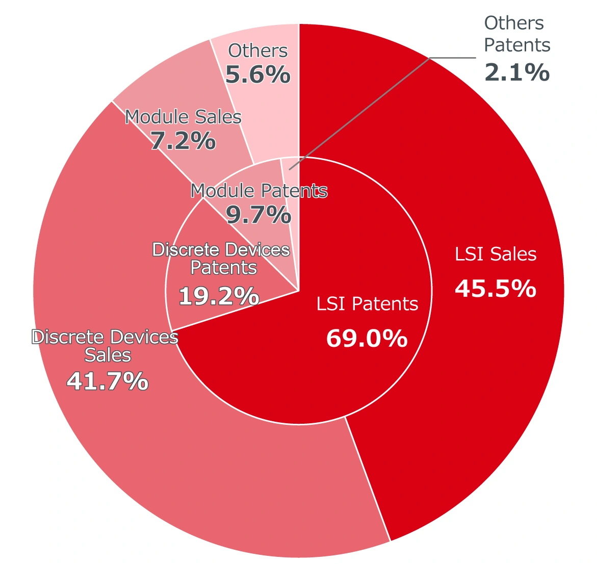 Patent portfolio and sales by segment.