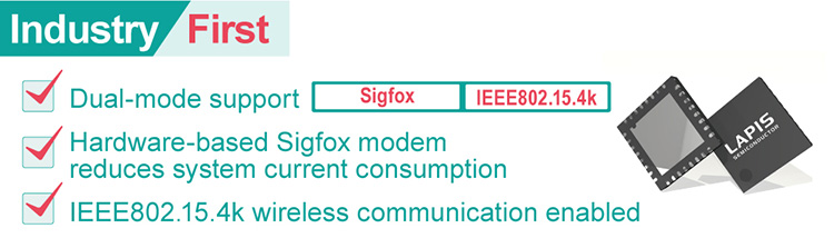 Industry First- Dual-mode support, Hardware-based Sigfox modem reduces system current consumption, IEEE802.15.4k wireless communication enabled